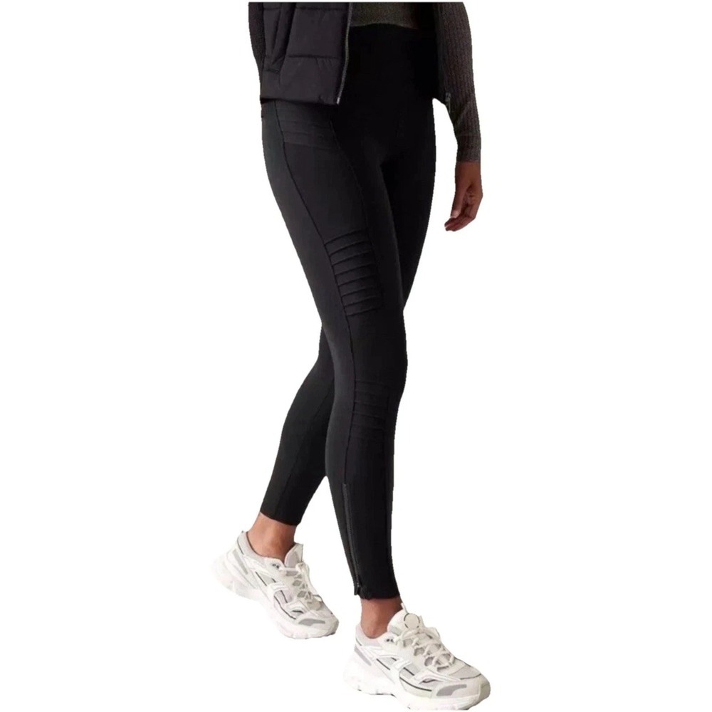 Athleta Delancey Moto Tight Women's Large Black High Rise Sculptek Ankle Zipper